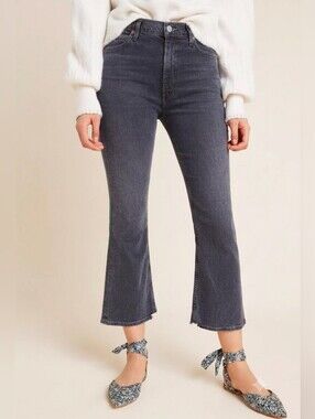 Citizens of Humanity Demy Cropped Flare High Rise Jeans Washed Black Charcoal 30